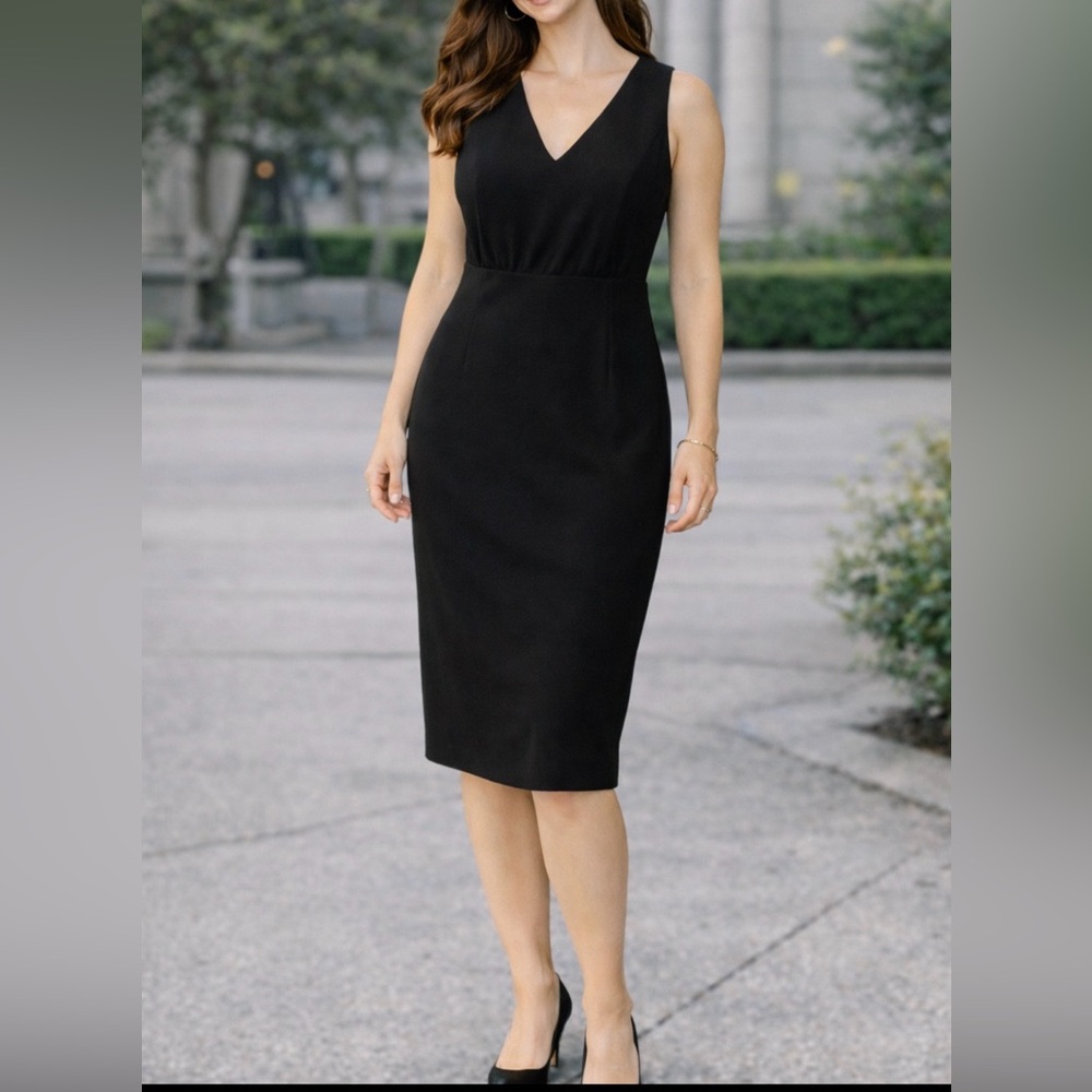 WHBM Dress 6 Midi Black Sheath Below Knee Pencil Career Church Sleeveless